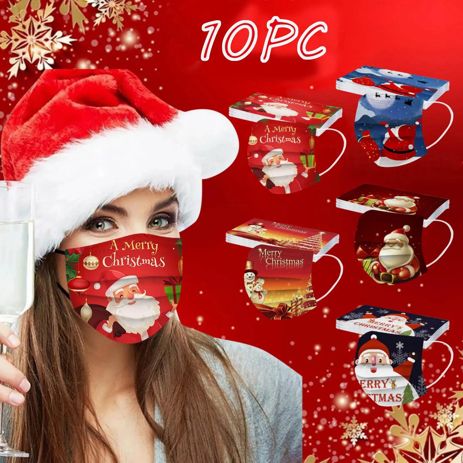 

Santa Claus Party Mask Disposable Dust Mask Adult Three Layers With Melt Blown Cloth Non-woven Fabric 10pcs Masks Desechables d5