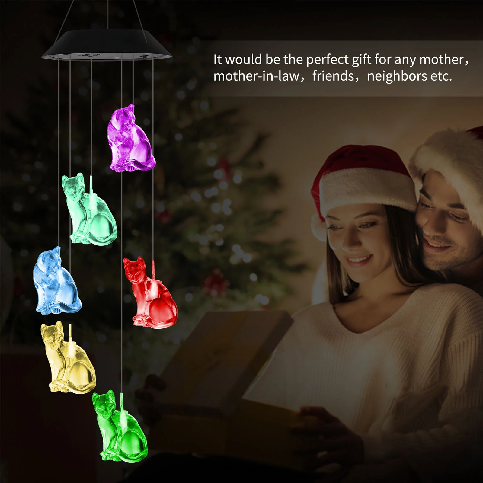 Hanging Cat Solar Wind Chime Color Changing Indoor Courtyard Lawn Festival Ornament Craft Art Gifts for Friends Family
Hanging Cat Solar Wind Chime Color Changing Indoor Courtyard Lawn Festival Ornament Craft Art Gifts for Friends Family