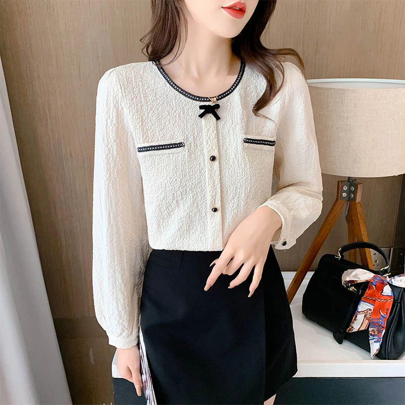 Chiffon Women's Blouse Solid O-neck Girl's Shirt Summer Long Sleeve Top Fashion Clothing Casual Lady Sexy Houthion
Chiffon Women's Blouse Solid O-neck Girl's Shirt Summer Long Sleeve Top Fashion Clothing Casual Lady Sexy Houthion