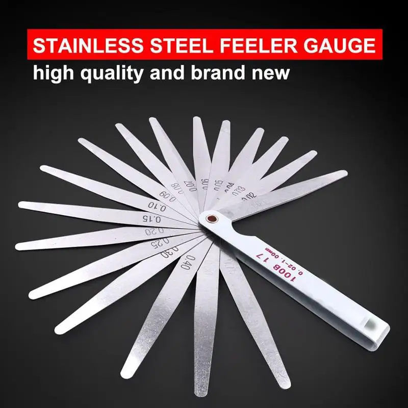 0.02 To 1mm 17 Blade Thickness Metric Filler Feeler Gauge Measure Tool For Thickness Measurement Layout Accessories 
0.02 To 1mm 17 Blade Thickness Metric Filler Feeler Gauge Measure Tool For Thickness Measurement Layout Accessories