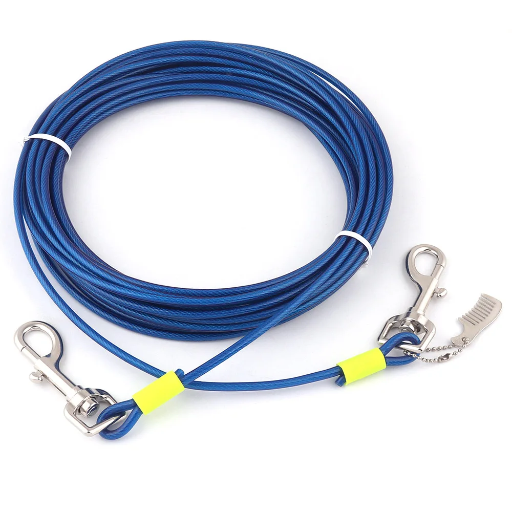 

Strong Dog Leash Lead Blue Pet Tie Out Cable for Dogs Up to 120 LBS 30 Feet pet Drag Leash Rope Outdoor Camping Collar Hardware