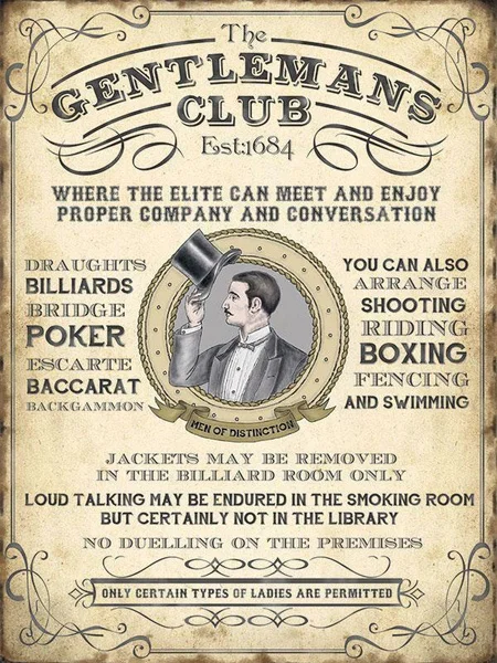 The Gentlemans Club Винтажный стиль мужская пещера Бар Паб Маленький Металлический Стальной настенный знак
The Gentlemans Club Винтажный стиль мужская пещера Бар Паб Маленький Металлический Стальной настенный знак