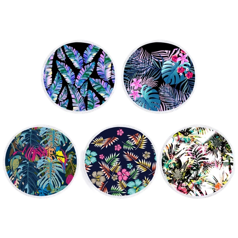 

Round Beach Towel Tapestry Palm Leaves Throw Boho Hippie Beach Blanket Bohemian Large Bath Towels Table Cloth Yoga Mat