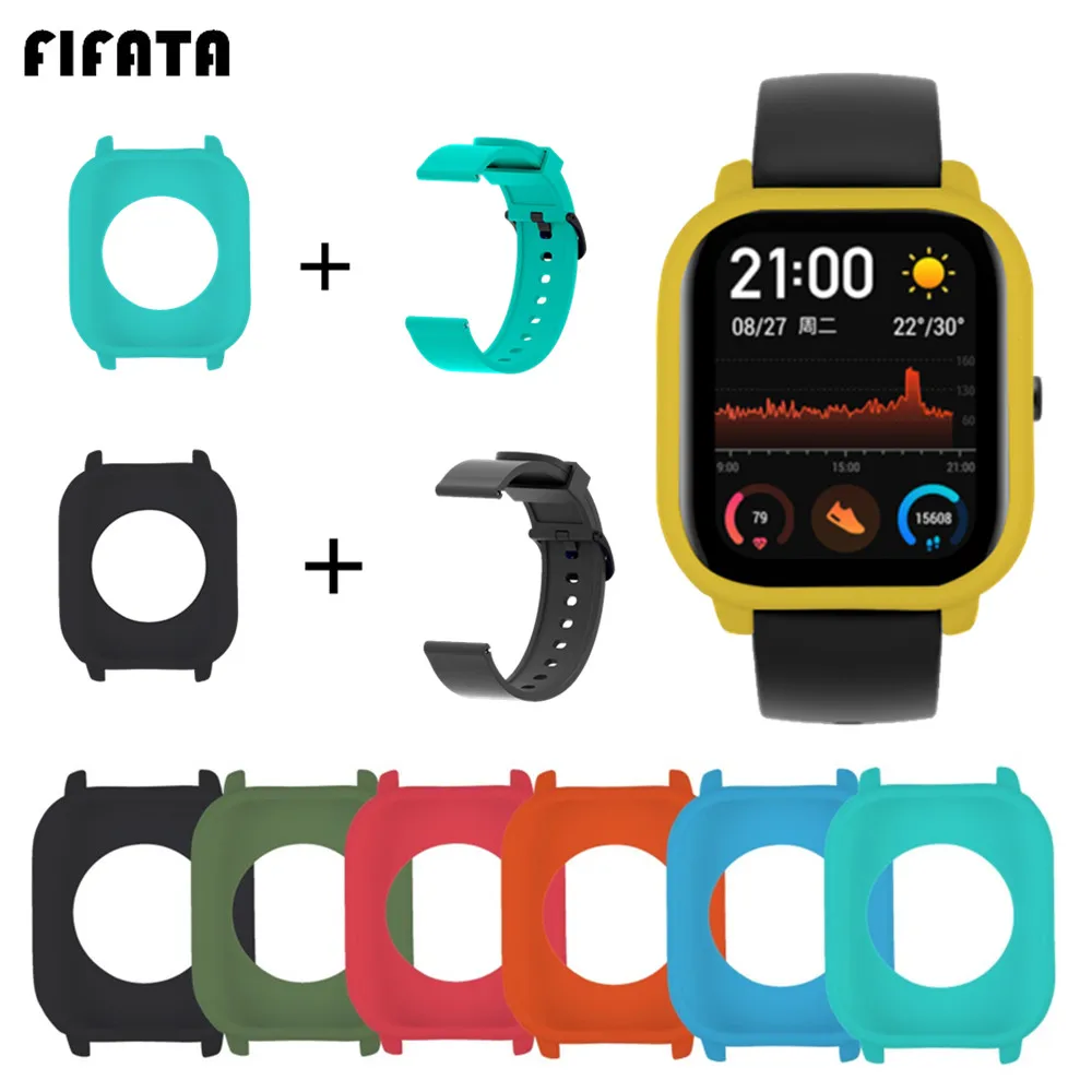Ремешок для часов FIFATA мягкий силиконовый чехол браслета Huami Amazfit GTS + защитный 2 в 1
