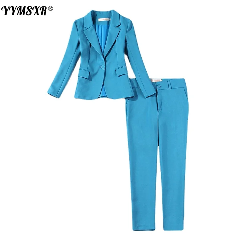 Casual Temperament Solid Color Ladies Suits Spring and Autumn New Slim Sky Blue Jacket Suit Women's Office Slim Trouser Suit
Casual Temperament Solid Color Ladies Suits Spring and Autumn New Slim Sky Blue Jacket Suit Women's Office Slim Trouser Suit