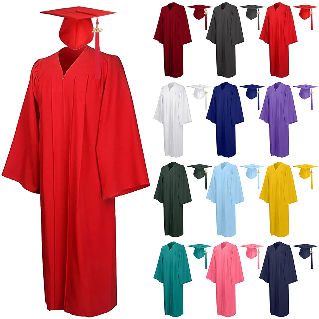 

2022 Unisex Student Graduation Gown Tasse Cap Pendant Set Formal High School Robes+Hat Set University Bachelor Clothes Dropship