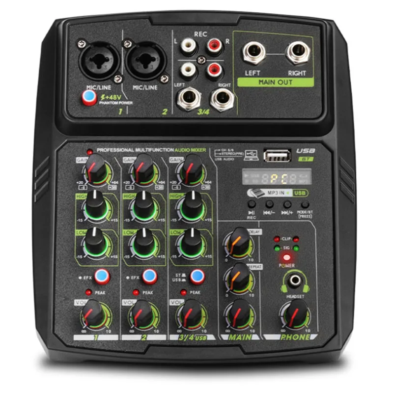 4 Channels Mixing Console Music Recording Audio Mixer Mini Computer Studio Equipment USB with Sound Card 
4 Channels Mixing Console Music Recording Audio Mixer Mini Computer Studio Equipment USB with Sound Card