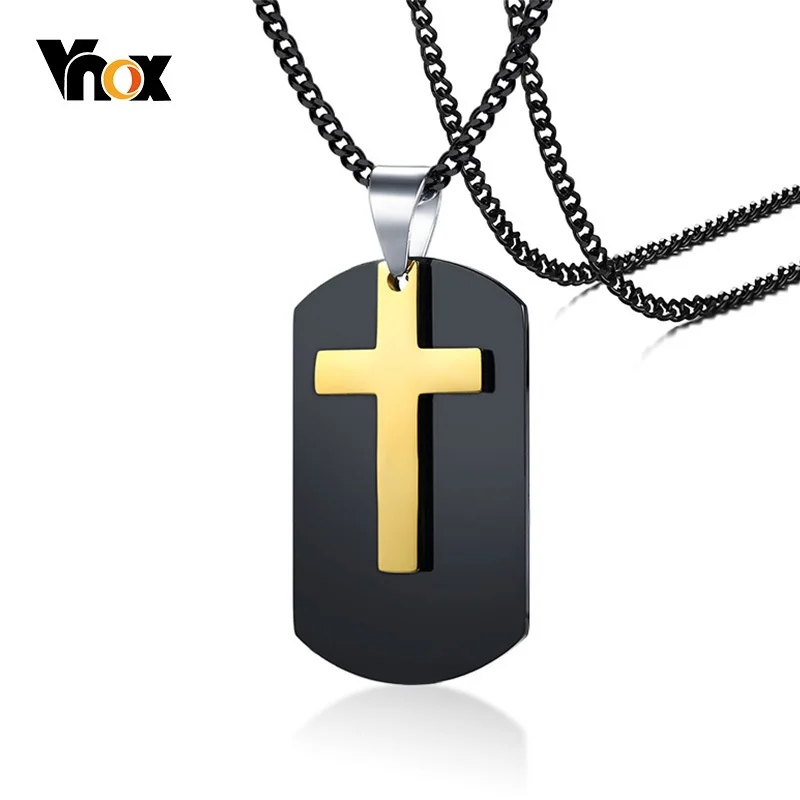 Vnox Бесплатная гравировка черная собака бирка для мужчин крест ожерелье из