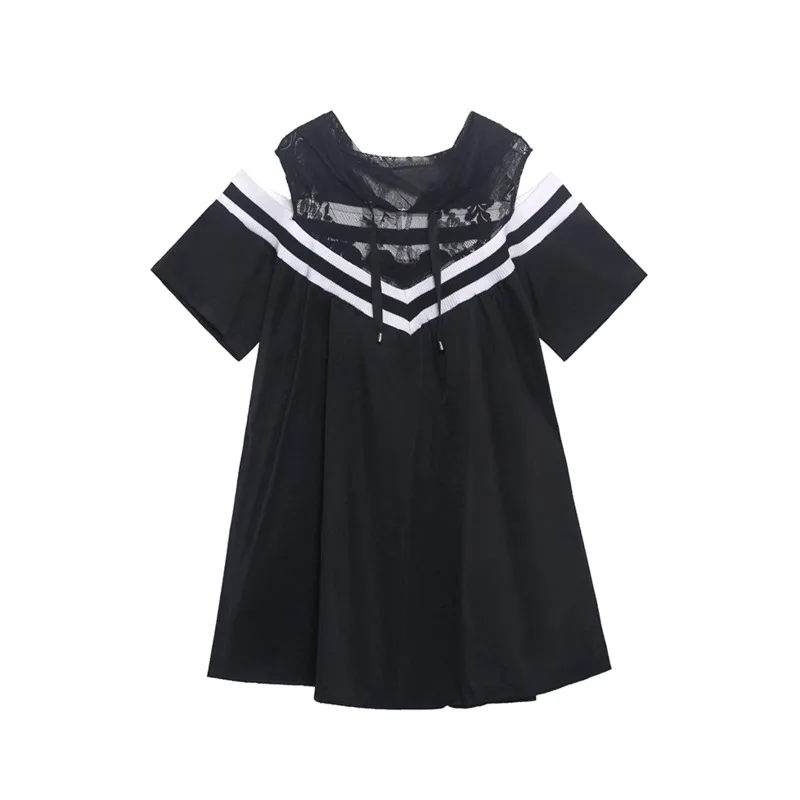 XUXI Women Hooded Dress Short-sleeved Strapless Thin A-line Little Black Dress Fashion Lace Stitching Pullover Summer 2021 E619
XUXI Women Hooded Dress Short-sleeved Strapless Thin A-line Little Black Dress Fashion Lace Stitching Pullover Summer 2021 E619