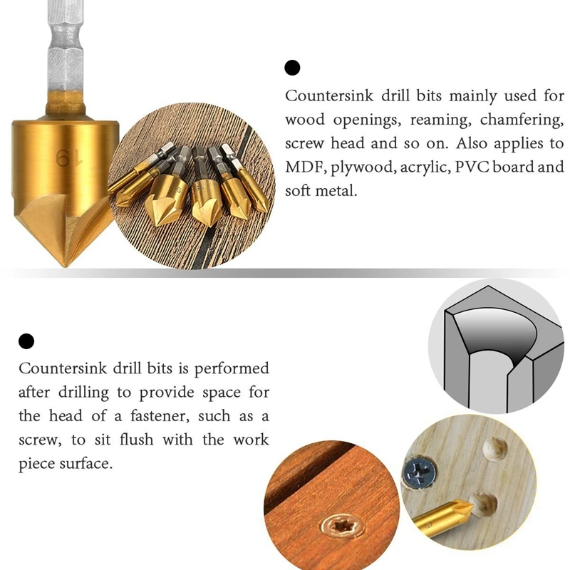 1set Countersink Drill Bits Center Punch Tool Set & 4 Pieces of Woodworking Trimming Knife 1/4 Shank Bit
1set Countersink Drill Bits Center Punch Tool Set & 4 Pieces of Woodworking Trimming Knife 1/4 Shank Bit
