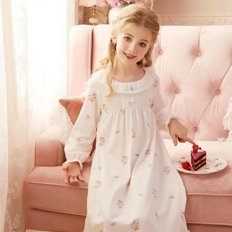 cotton short pajama sets 2019 Spring Children's Girls Lolita Dress Princess Sleepshirts Vintage Nightgowns Baby Nightdress Kids Sleepwear Pajamas Gown elegant pajama sets