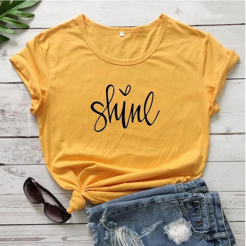 Shine T-shirt Women Summer Short Sleeve Harajuku T Shirt Aesthetic Streetwear Cotton O Neck Letter Print Tee Tops Dropshipping
Shine T-shirt Women Summer Short Sleeve Harajuku T Shirt Aesthetic Streetwear Cotton O Neck Letter Print Tee Tops Dropshipping