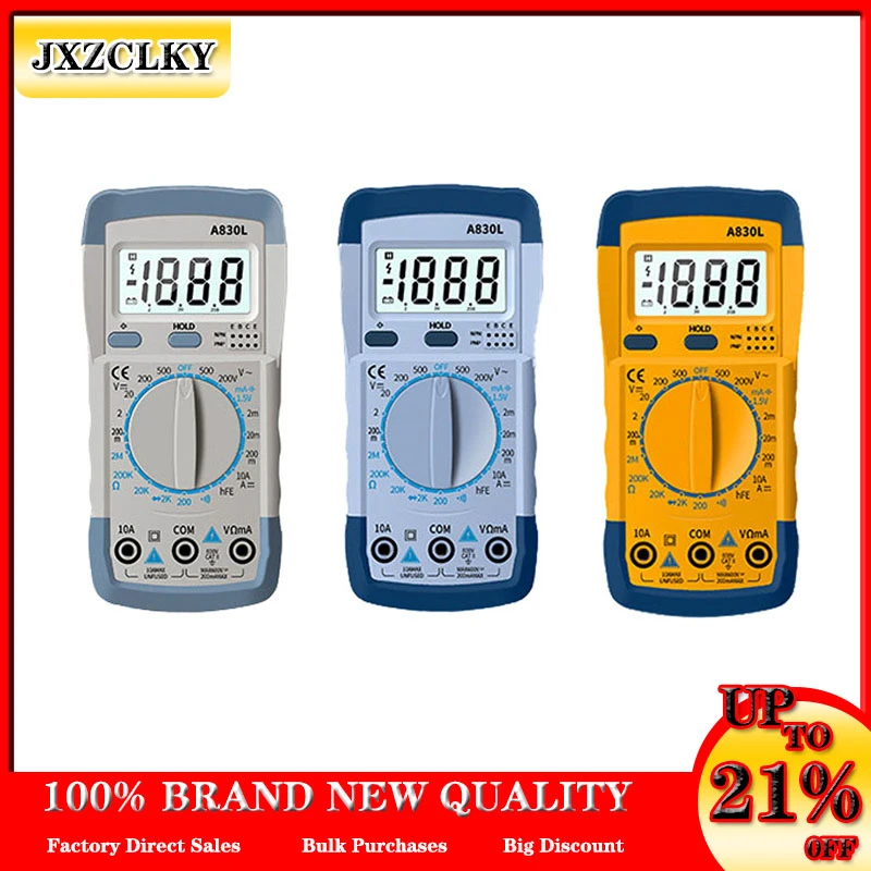 A830L LCD Digital Multimeter AC/DC Voltage Diode Freguency Multitester Current Tester Luminous Display with Buzzer Function
A830L LCD Digital Multimeter AC/DC Voltage Diode Freguency Multitester Current Tester Luminous Display with Buzzer Function