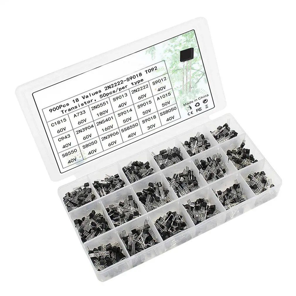 18 Values 900pcs NPN PNP Transistor TO-92 Power Transistor Assortment Kit Transistor Pack Three Pin Transistors
18 Values 900pcs NPN PNP Transistor TO-92 Power Transistor Assortment Kit Transistor Pack Three Pin Transistors