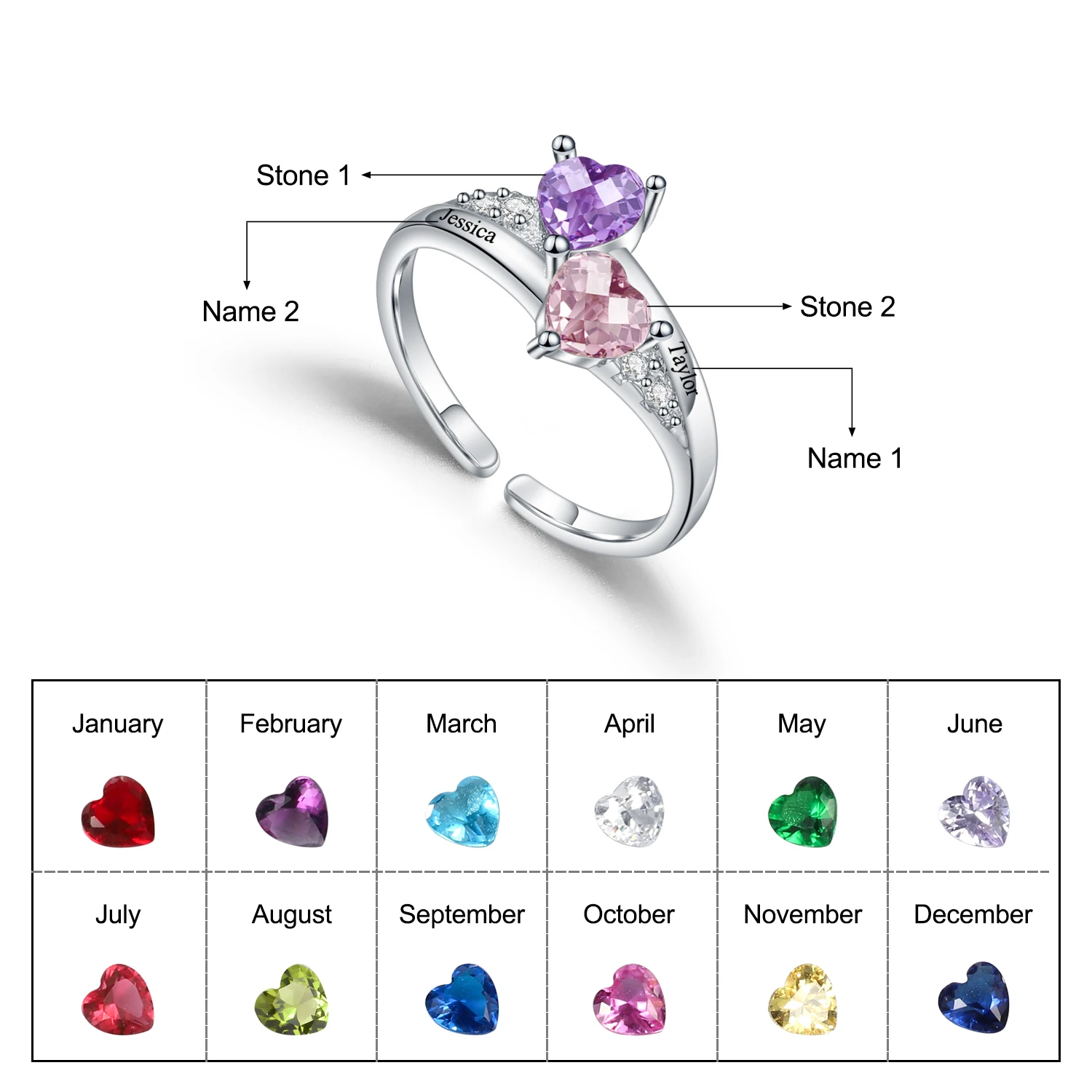 925 Custom Name Ring for Mom Grandma Engraved Love Heart Shaped Birthstones Rings In Gold Women Jewelry collares Adjustable
925 Custom Name Ring for Mom Grandma Engraved Love Heart Shaped Birthstones Rings In Gold Women Jewelry collares Adjustable