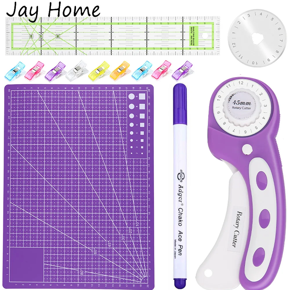 45mm Fabric Rotary Cutter with 5 Replacement Blades & Patchwork Ruler & Sewing Clips & Marker Pen Fabric Leather Cutting Tools
45mm Fabric Rotary Cutter with 5 Replacement Blades & Patchwork Ruler & Sewing Clips & Marker Pen Fabric Leather Cutting Tools