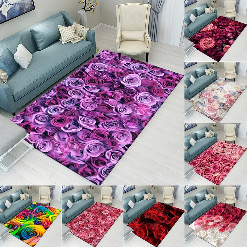 

3D Large Carpet Bedroom Rug Alfombra Kids Area Rugs for Home Rose Flower Soft Floor Tapete Parlor Mat Living Room Decoration