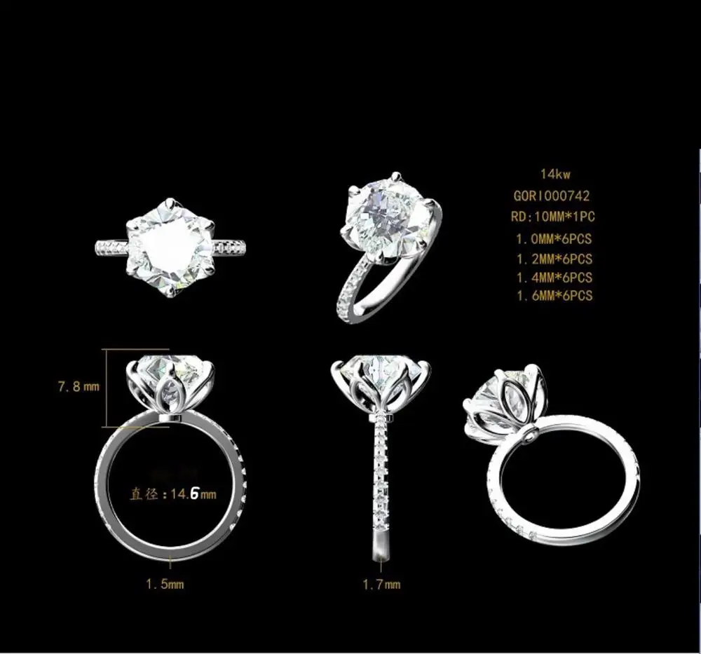 Лепестки OEC Moissanite с зубцами 10 к желтое золото Размер 7 5 мм 1 6 карат размер