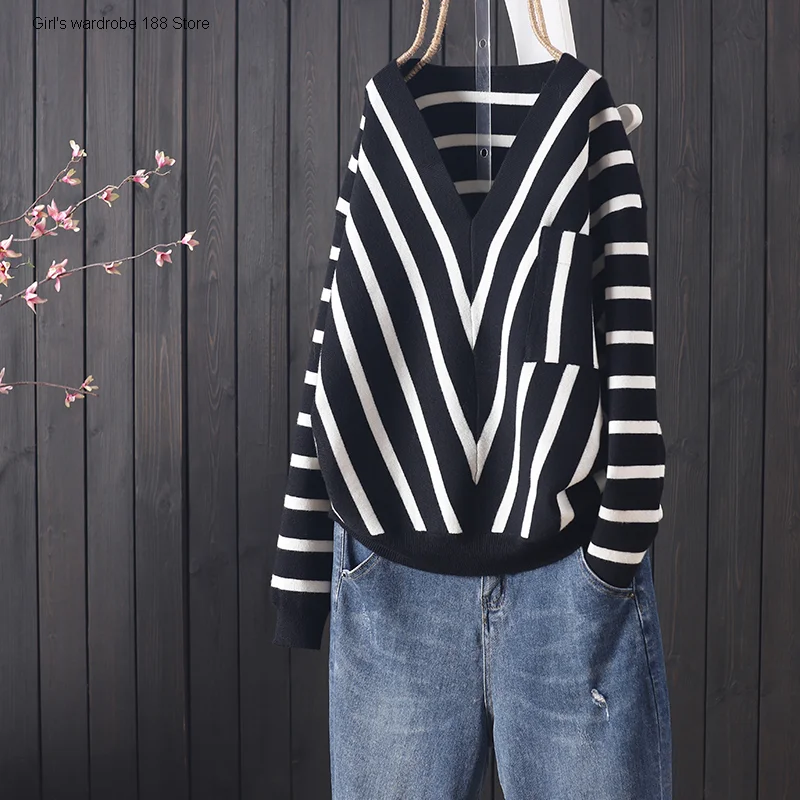 and versatile new products big Pullover Long Sleeve Striped women's soft loose casual sweater
and versatile new products big Pullover Long Sleeve Striped women's soft loose casual sweater