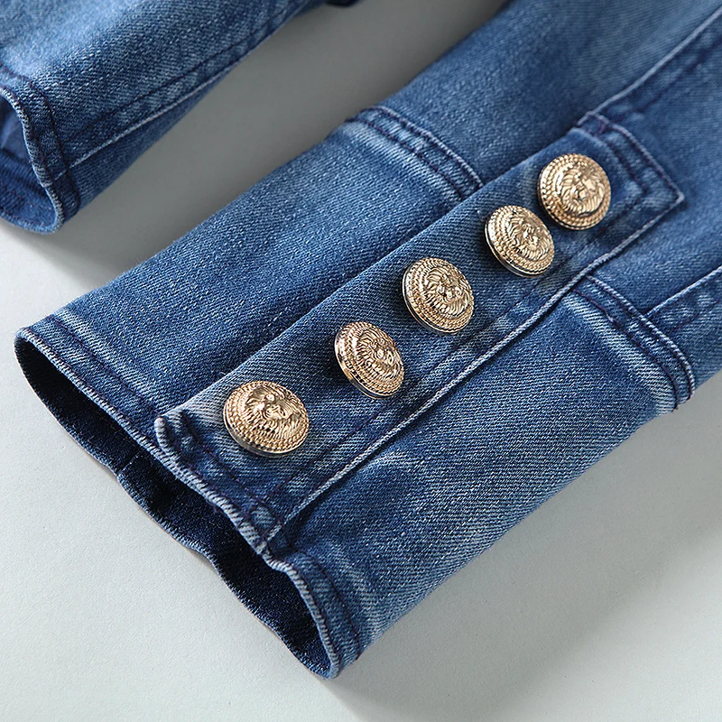 New Fashion 2021 Designer Blazer Women's Metal Lion Buttons Double Breasted Denim Blazer Jacket Outer Coat
New Fashion 2021 Designer Blazer Women's Metal Lion Buttons Double Breasted Denim Blazer Jacket Outer Coat