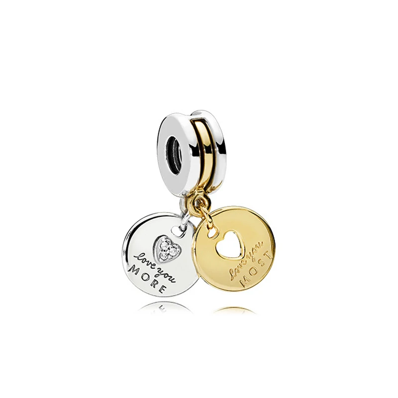 

Gold Silver Color Wafer Pendant Fit Original Pan Charms Bracelet Men Letter Love You MORE MOST Heart Beads DIY Jewelry for Women