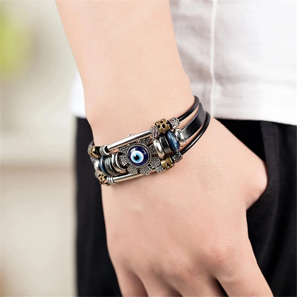 Lucky Eye Turkish Evil Eye Bracelets for Men Women Punk Style Flower Handmade Jewelry Multilayer Black Leather Bracelet Female
Lucky Eye Turkish Evil Eye Bracelets for Men Women Punk Style Flower Handmade Jewelry Multilayer Black Leather Bracelet Female