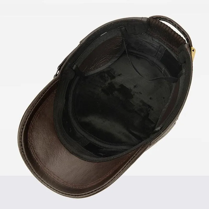 

SHALUOTAOTAO Men's Flat Cap Fashion Warm Ear Protectors Genuine Leather Hat Adjustable Size Brands Cowhide Military Hats Winter