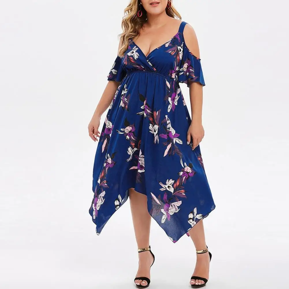 Midi Dress Floral Print Irregular Hem Women V Neck Off Shoulder Dress for Wedding
Midi Dress Floral Print Irregular Hem Women V Neck Off Shoulder Dress for Wedding