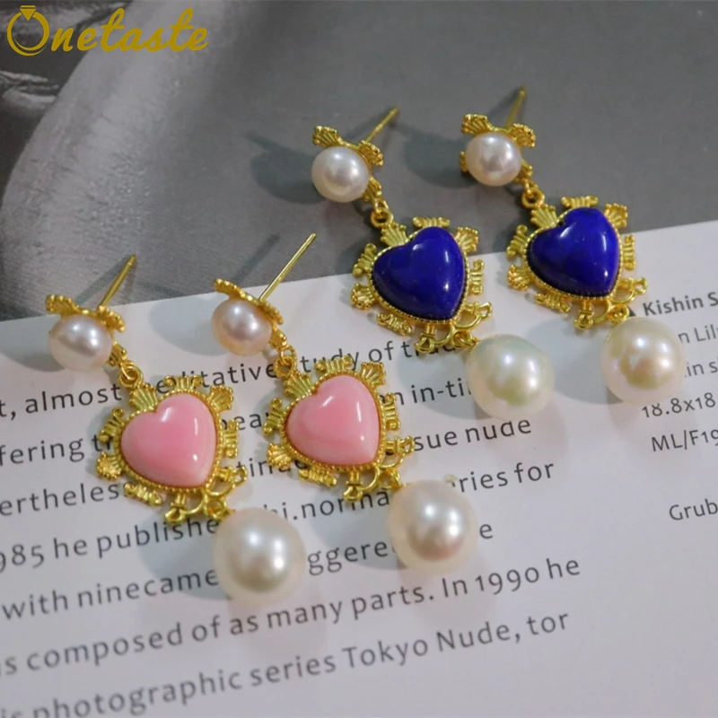 S925 Silver Gold Plated Natural Pearl Heart Stud Earrings Pink Shell Lapis Lazuli Gorgeous Court Style Earring Women Party Gift
S925 Silver Gold Plated Natural Pearl Heart Stud Earrings Pink Shell Lapis Lazuli Gorgeous Court Style Earring Women Party Gift