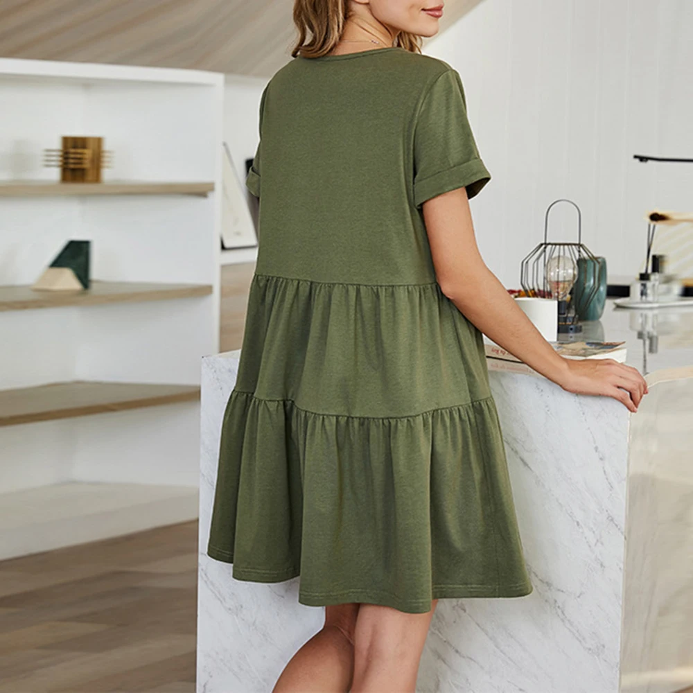 Western Style Women's Dress Spring Summer Fashion Simple Loose Casual Solid Color Single-breasted V-neck Summer 2021
Western Style Women's Dress Spring Summer Fashion Simple Loose Casual Solid Color Single-breasted V-neck Summer 2021