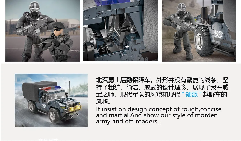 XJ982 Special Police Team Building Block Series BAIC Warrior Logistics Support Vehicle Assembly Model Toys for Children Gifts
XJ982 Special Police Team Building Block Series BAIC Warrior Logistics Support Vehicle Assembly Model Toys for Children Gifts