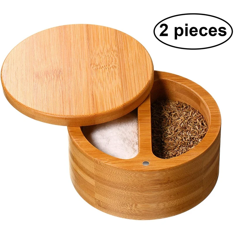 2 Pieces Bamboo Salt and Spice Storage Box with Magnetic Swivel Lid Round Bamboo Pepper Box Bamboo Salt Keeper Kitchen 
2 Pieces Bamboo Salt and Spice Storage Box with Magnetic Swivel Lid Round Bamboo Pepper Box Bamboo Salt Keeper Kitchen