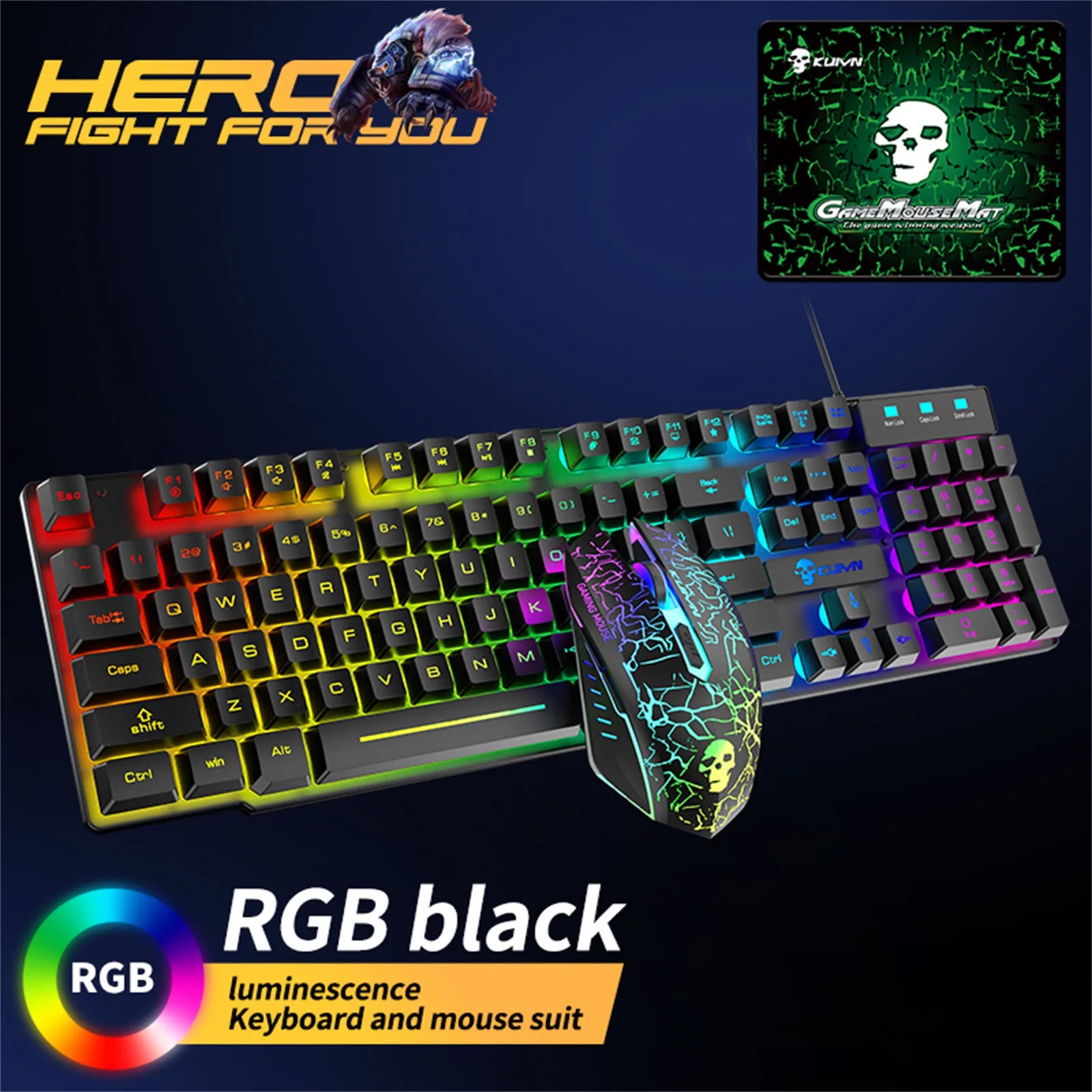 Проводная игровая клавиатура и коврик для мыши T6 Rainbow с разноцветной подсветкой