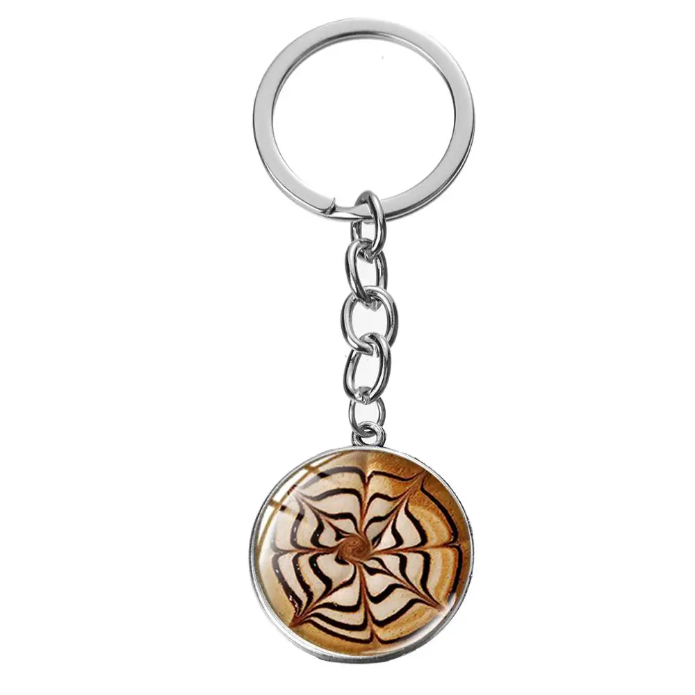 SONGDA Fashionable Cappuccino Coffee Keychain Hot Chocolate Art Pattern Glass Dome Pendant Key Chain Ring Gift for Lovers | Украшения и