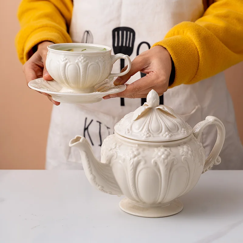 

900ml Ceramic Teapot Bone China Coffee Cup Saucer Set 250ml Ceramic Mug Porcelain Tea Cup Flower Kettle Cafe Party Drinkware