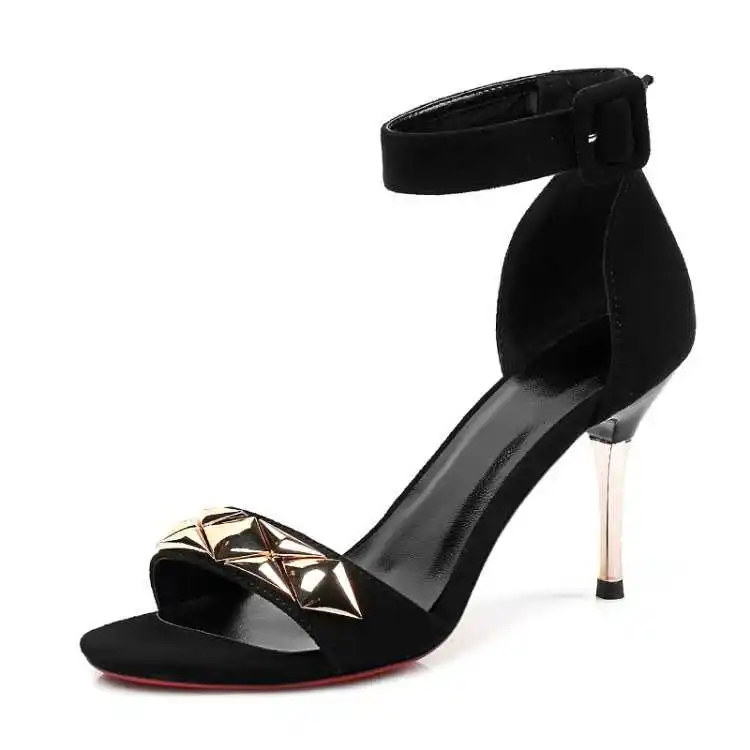 Summer Korean new sexy open toe high heels metal rivet thin heel frosted leather women's sandals black
Summer Korean new sexy open toe high heels metal rivet thin heel frosted leather women's sandals black