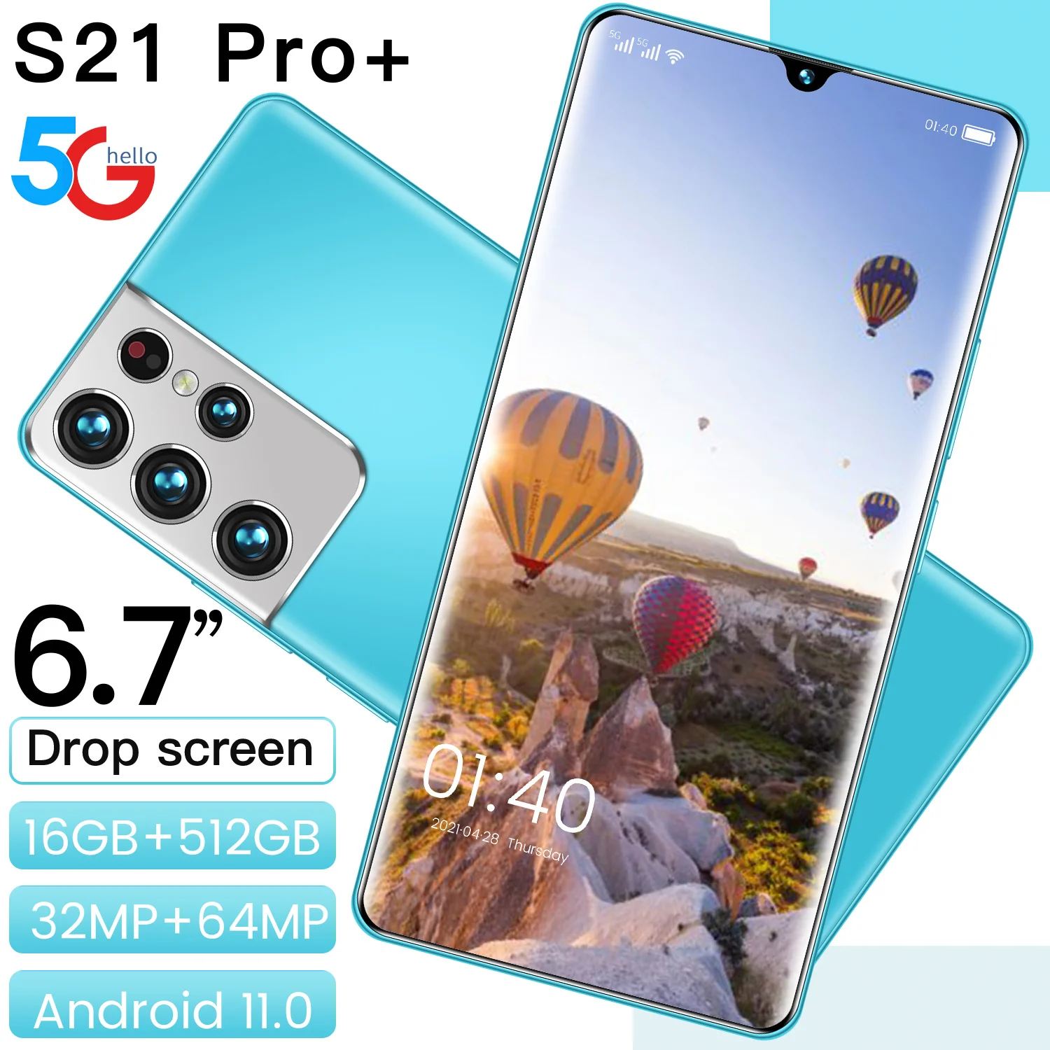 S21 Pro+6.7Inch Smartphone Global Version MT6889+ 6000mAh 16+512GB 32MP+64MP Face ID Dual SIM Deca Core Android11 Mobile Phone
S21 Pro+6.7Inch Smartphone Global Version MT6889+ 6000mAh 16+512GB 32MP+64MP Face ID Dual SIM Deca Core Android11 Mobile Phone