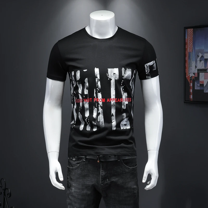 Новинка 2020, Повседневная приталенная модная простая футболка из мерсеризованного хлопка с принтом, круглым вырезом и коротким рукавом 
Новинка 2020, Повседневная приталенная модная простая футболка из мерсеризованного хлопка с принтом, круглым вырезом и коротким рукавом