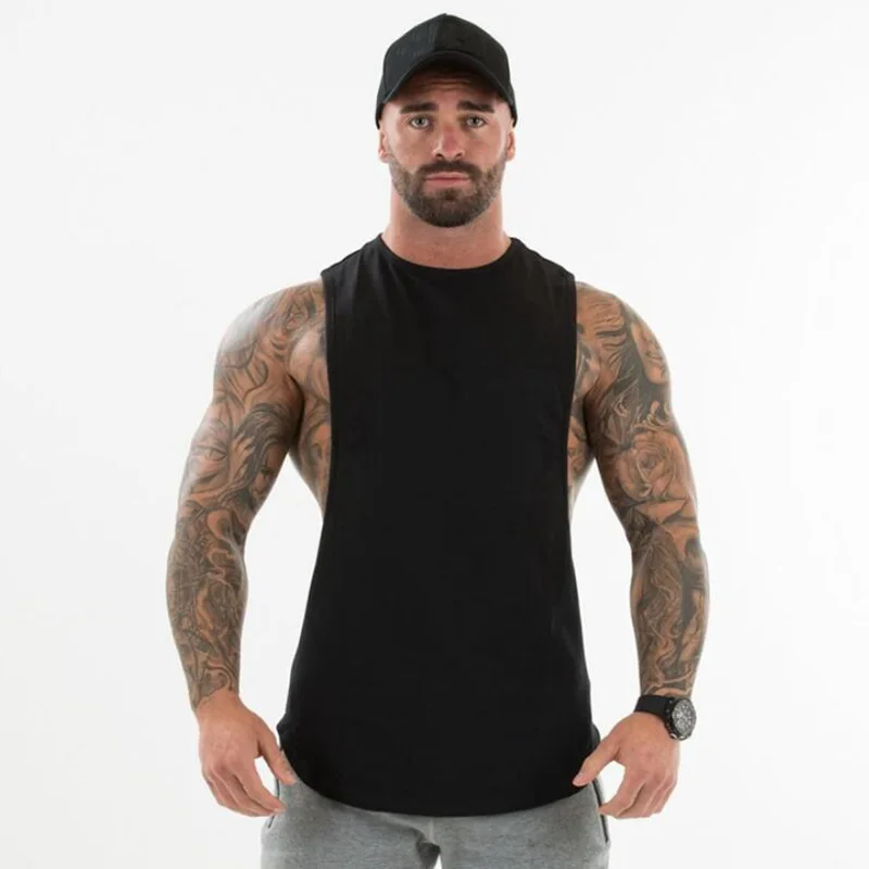 

Bodybuilding Clothing Plain Fitness Mens Flow Cut Off T-shirts Dropped Armholes Gym Tank Top Men Workout Sleeveless Vest Tanktop