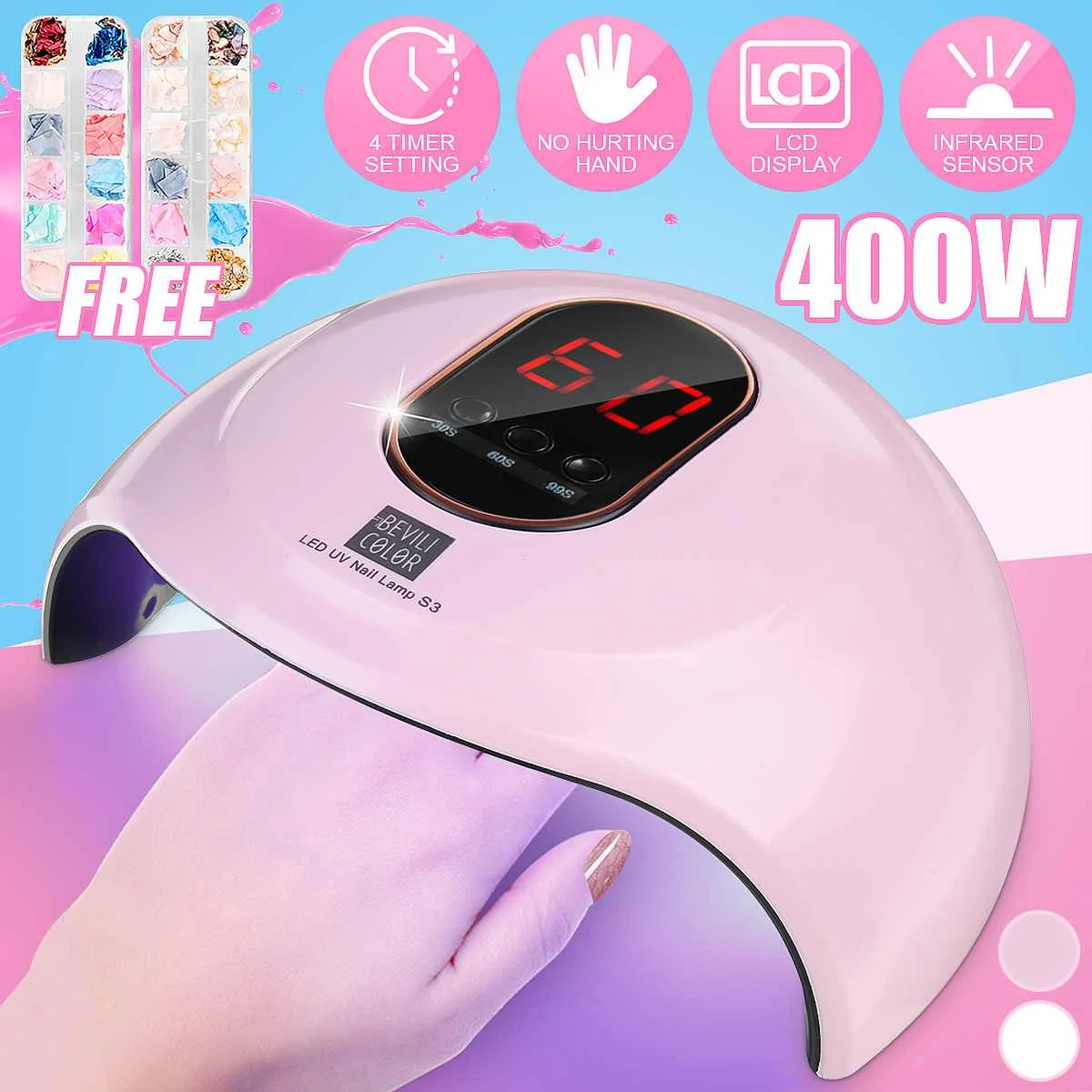 400W LED Nail Lamp for Manicure Nail Dryer Machine 30/60/90/120s Timer Auto Sensor Digital UV Lamp For Curing UV Gel Nail Polish
400W LED Nail Lamp for Manicure Nail Dryer Machine 30/60/90/120s Timer Auto Sensor Digital UV Lamp For Curing UV Gel Nail Polish