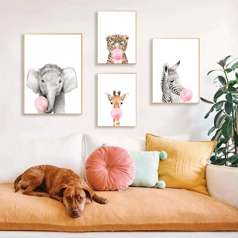 Safari Animals Bubble Gum Poster Nursery Canvas Painting Playroom Art Print Scandinavian Wall Picture For Kids Room Home Decor
Safari Animals Bubble Gum Poster Nursery Canvas Painting Playroom Art Print Scandinavian Wall Picture For Kids Room Home Decor