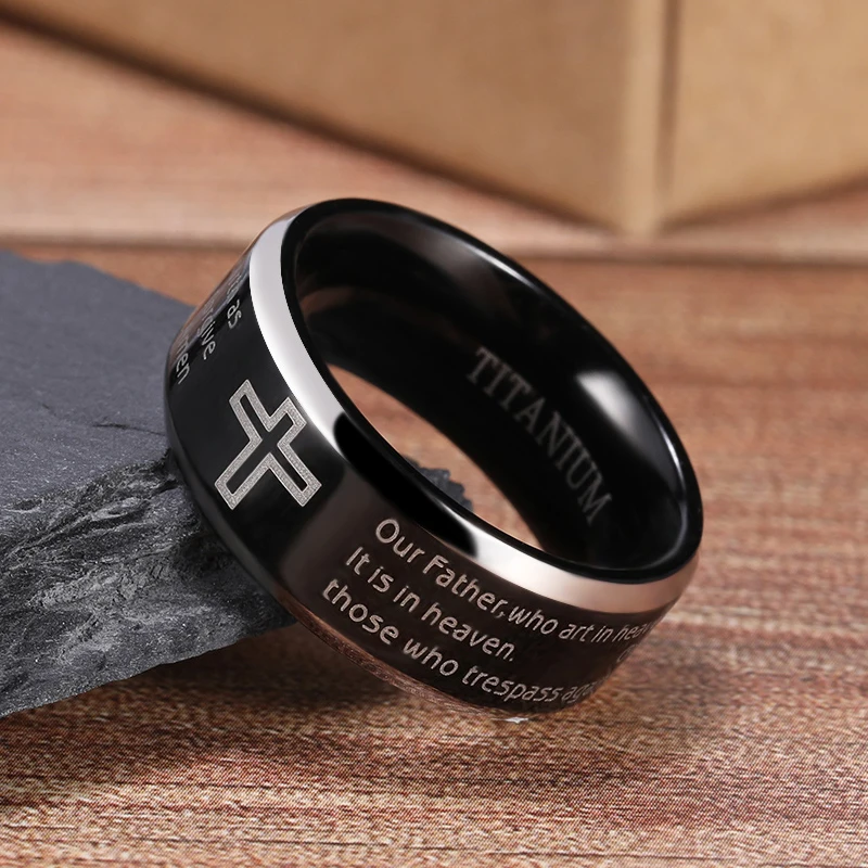 Eamti Black Ring for Man Woman Titanium Bible Verse Cross Jesus Ring 8mm Wide English Unisex Christian Ring Religious Size5-15
Eamti Black Ring for Man Woman Titanium Bible Verse Cross Jesus Ring 8mm Wide English Unisex Christian Ring Religious Size5-15