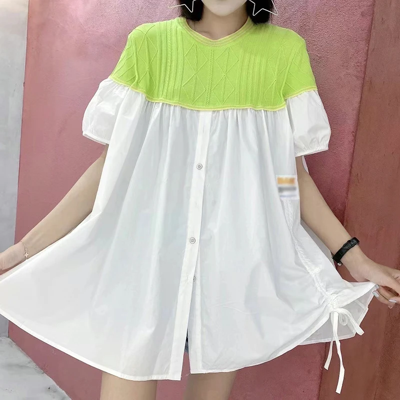 GALCAUR Patchwork Casual Shirt For Women O Neck Puff Short Sleeve Hit Color Single Breasted Loose Blouses Female Summer 2021 New
GALCAUR Patchwork Casual Shirt For Women O Neck Puff Short Sleeve Hit Color Single Breasted Loose Blouses Female Summer 2021 New