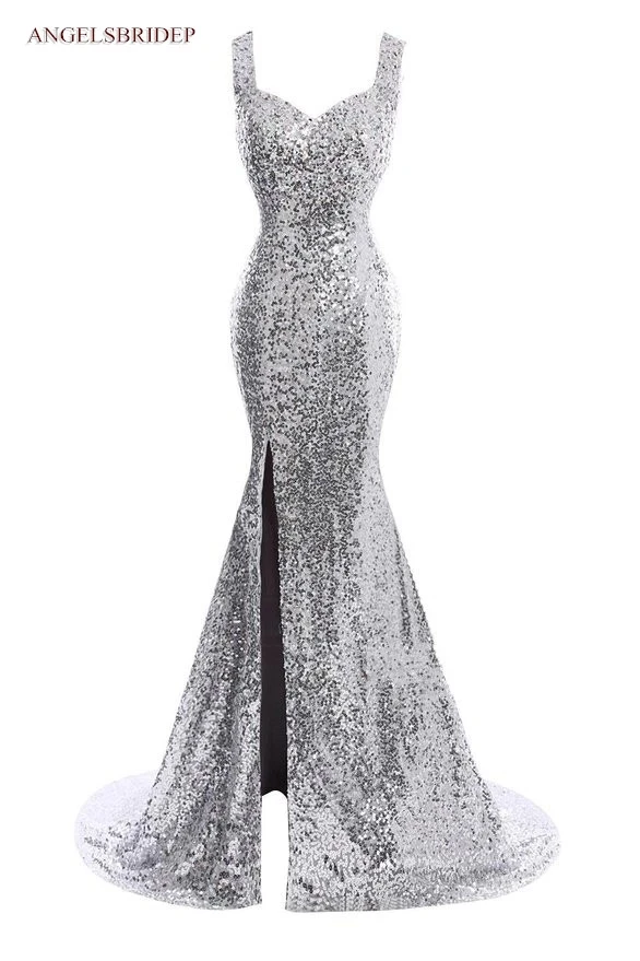 Sparkly Sequin Silver Mermaid Prom Dress Vestido De Festa Sexy See-Through Back Side Split Court Train Formal Evening Party Gown
Sparkly Sequin Silver Mermaid Prom Dress Vestido De Festa Sexy See-Through Back Side Split Court Train Formal Evening Party Gown