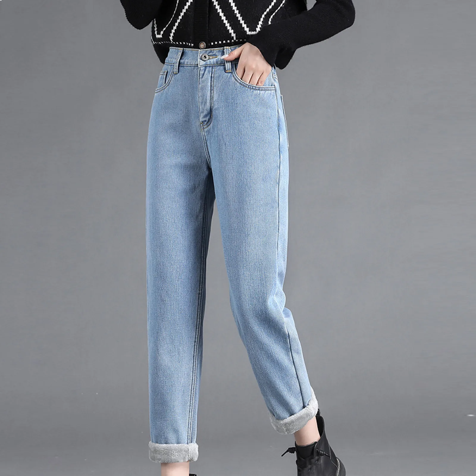 Women High Waist Loose Thickened Warm Plush Straight Jeans Haren Pants Comfy High Quality Daily Winter Pants Ropa Mujer In Stock
Women High Waist Loose Thickened Warm Plush Straight Jeans Haren Pants Comfy High Quality Daily Winter Pants Ropa Mujer In Stock
