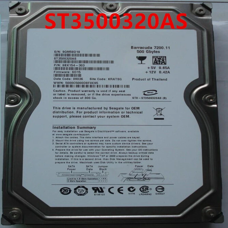 

Original New HDD For Seagate 500GB 3.5" SATA 3 Gb/s 32MB 7200RPM For Internal Hard Disk For Desktop HDD For ST3500320AS