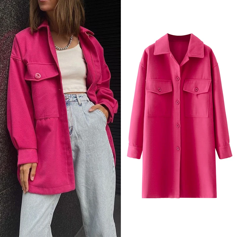Za Autumn Winter Women Shirt Style Double Pocket Loose Wool Coats Turn Down Collar Long Sleeve Ladies Solid Elegant Outerwear
Za Autumn Winter Women Shirt Style Double Pocket Loose Wool Coats Turn Down Collar Long Sleeve Ladies Solid Elegant Outerwear