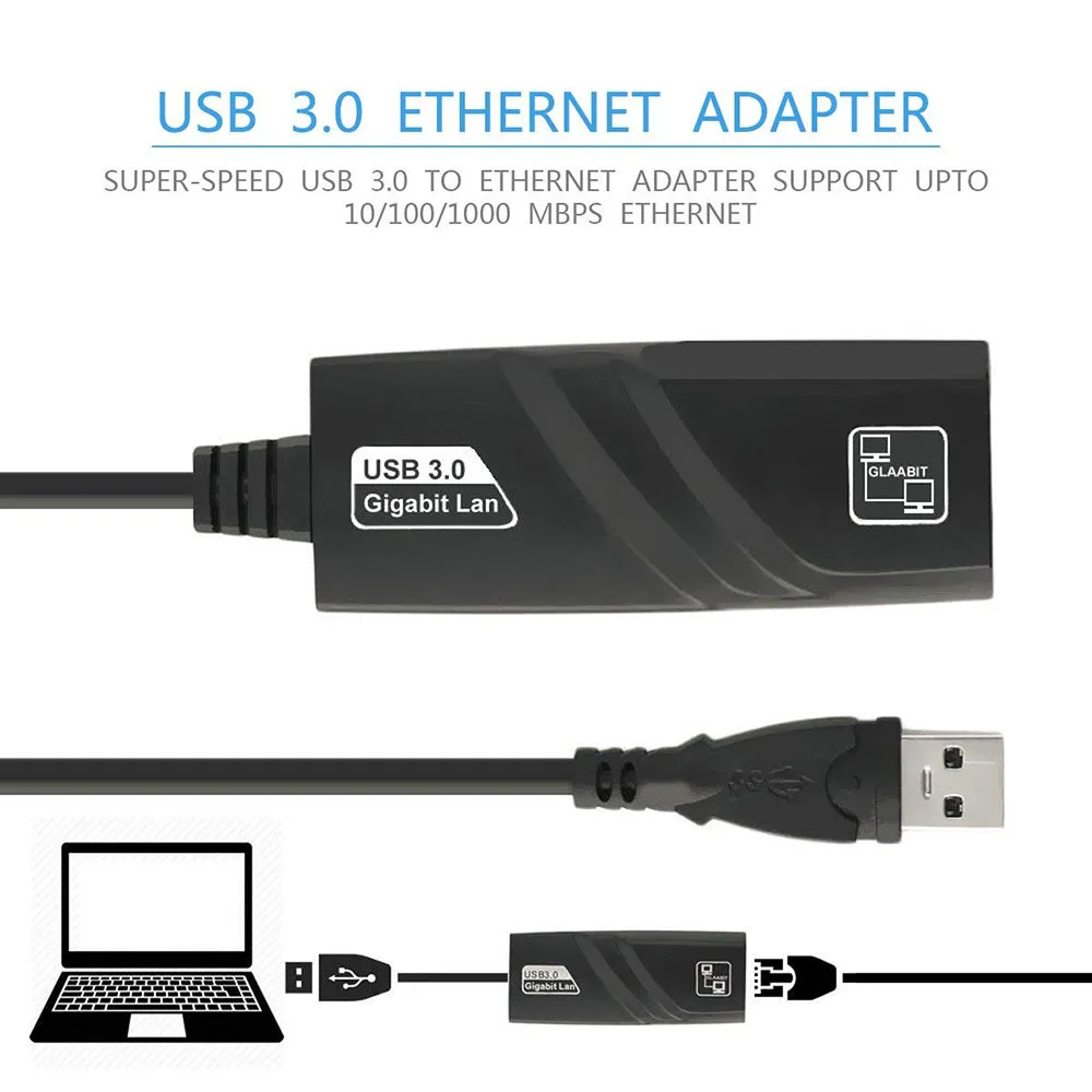 

USB Ethernet Adapter USB 3.0 to Gigabit Network Adapter Supports Speeds up to 10/100/1000 Mbps for Macbook, Mac Pro XPS etc