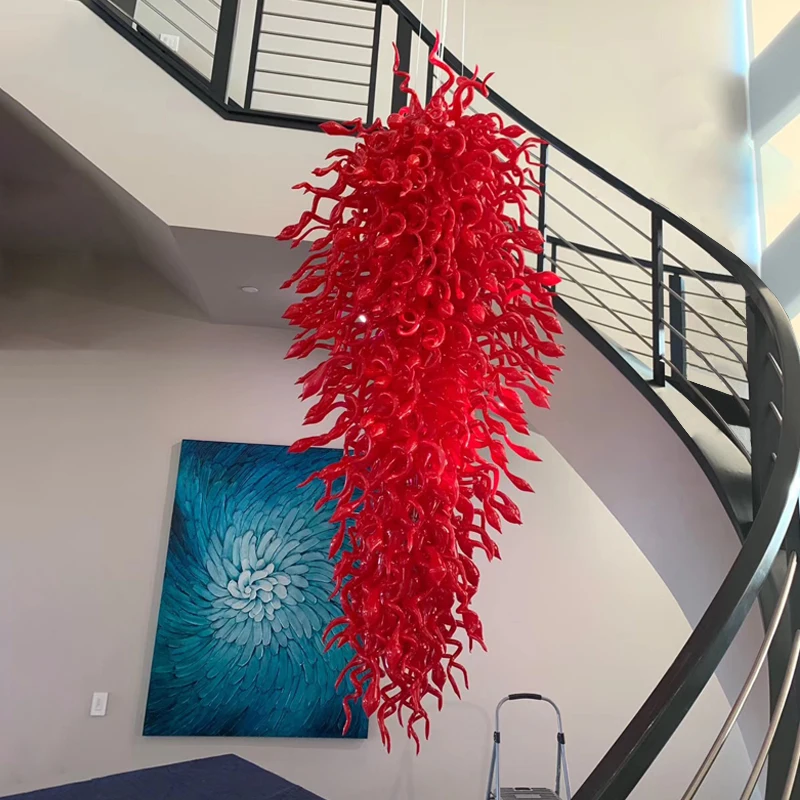 

Hand Blown Red Glass Chandelier Pendants Drop Large Stair Spiral Crystal Chandelier on Sale