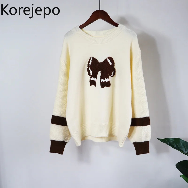 Korejepo Women Bowknot Color Blocking Sweater Pullover 2021 Autumn and Winter New Korean Sweet Japanese Style Female Knitted Top
Korejepo Women Bowknot Color Blocking Sweater Pullover 2021 Autumn and Winter New Korean Sweet Japanese Style Female Knitted Top
